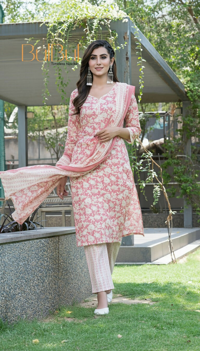 BulBul Fashionista Red Cotton Kurta Set with Dupatta - Swadesiicart
