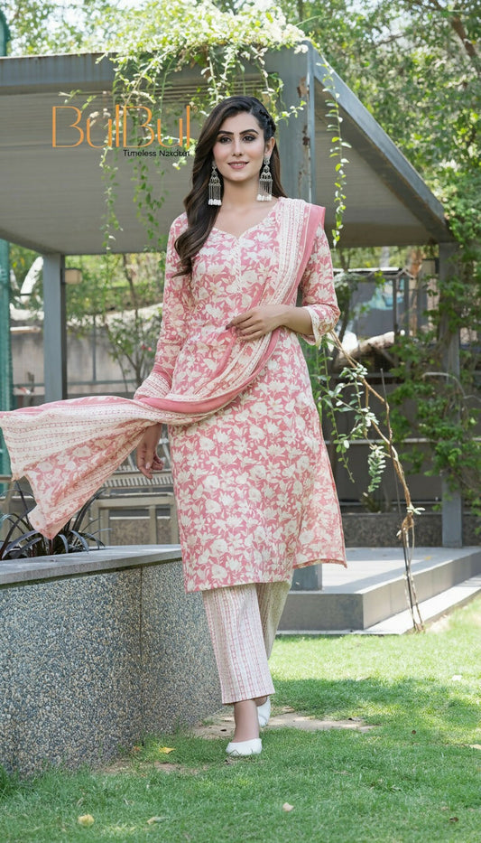 BulBul Fashionista Red Cotton Kurta Set with Dupatta - Swadesiicart