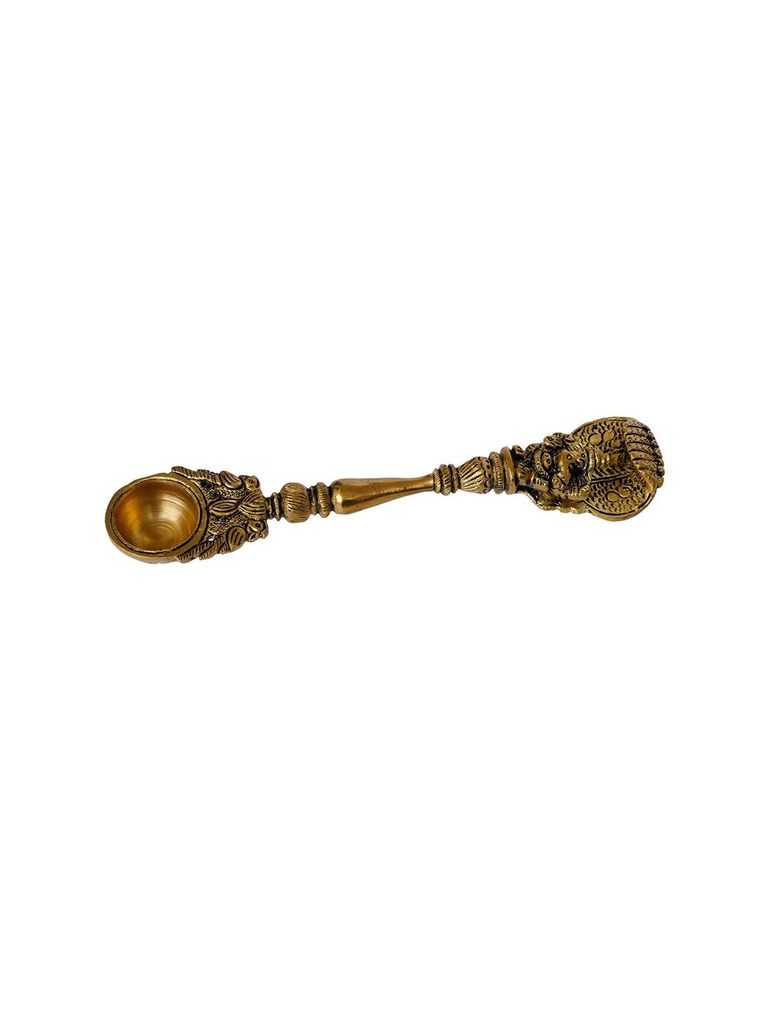 eCraftIndia Gold-Toned Ethnic Carved Brass Long Stick Diya with 1 Wick for Pooja Room | Swadesiicart