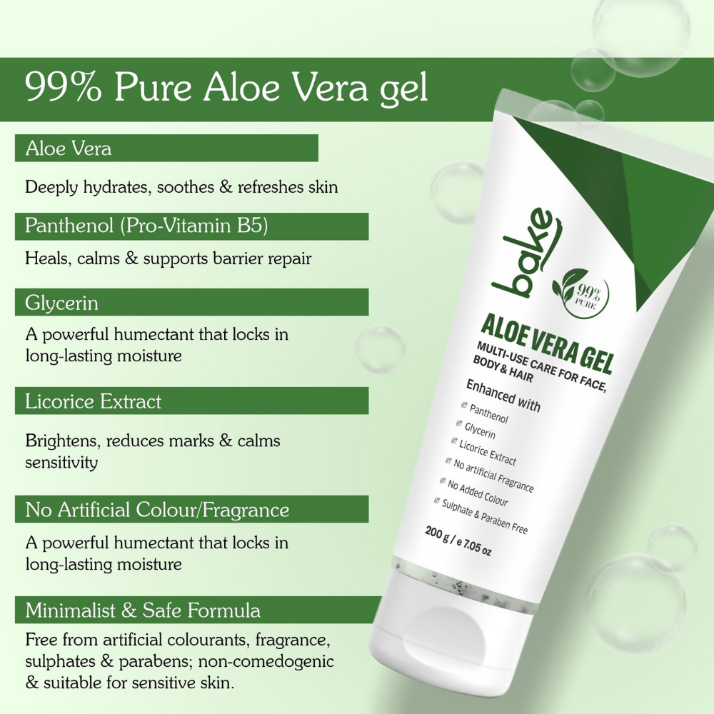 Bake 99% Pure Multi-Use Aloe Vera Gel for Face, Body & Hair | Swadesiicart