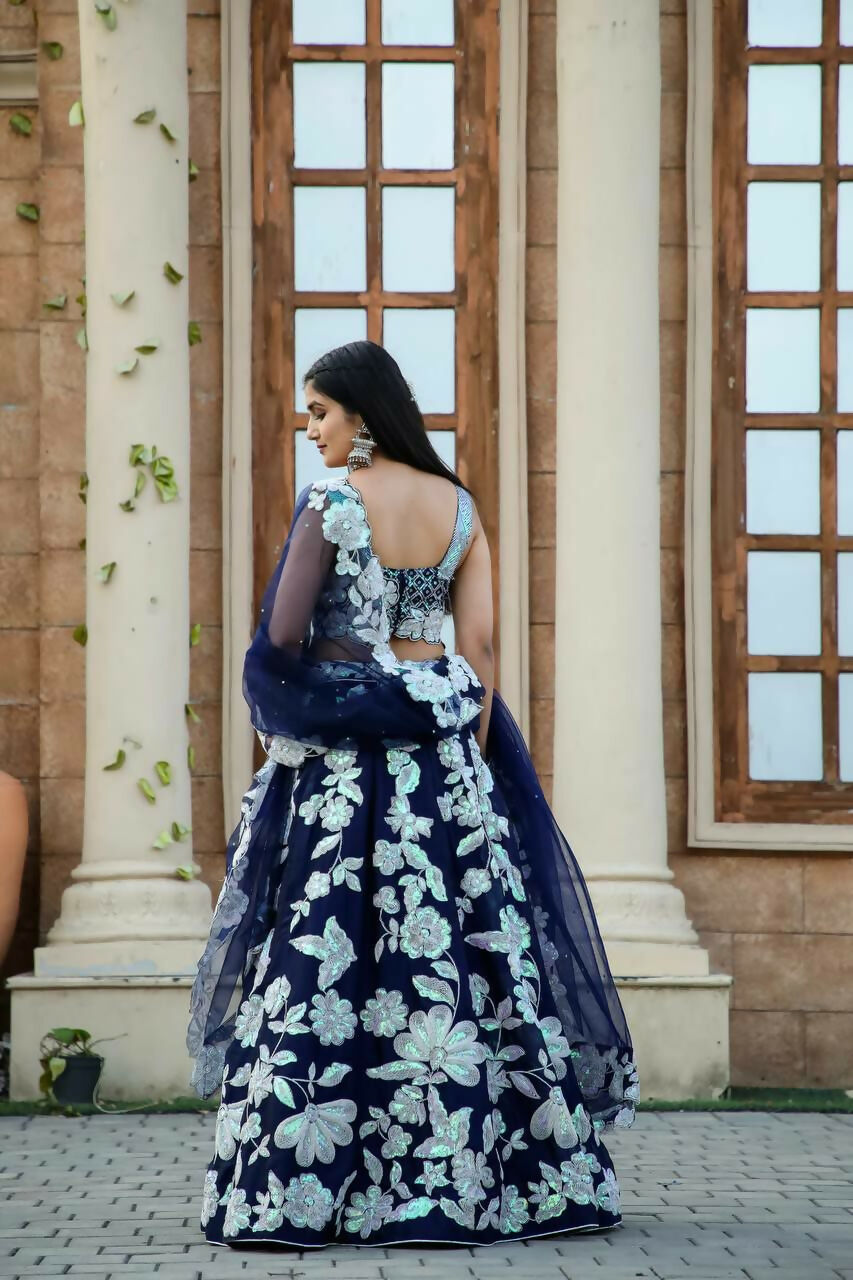 Jyoti Fashion Women's Navy Blue Kasturi Silk Georgette Rainbow Sequins with Dori Embroidered Designer Lehenga Choli Set | Swadesiicart
