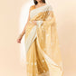 Beige Organza Geometric Embroidered Saree with Unstitched Blouse Piece - Roozal