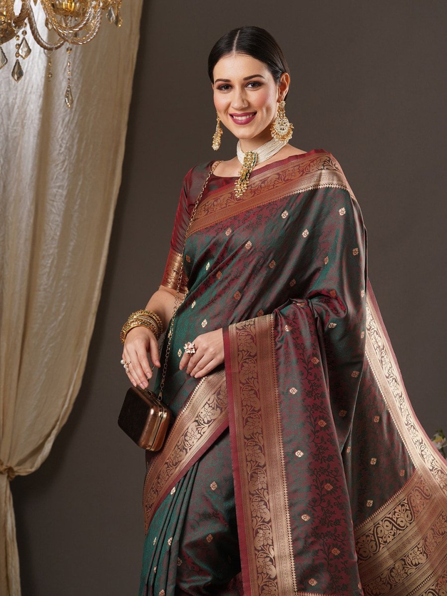 Anouk Floral Zari Banarasi Saree | Swadesiicart