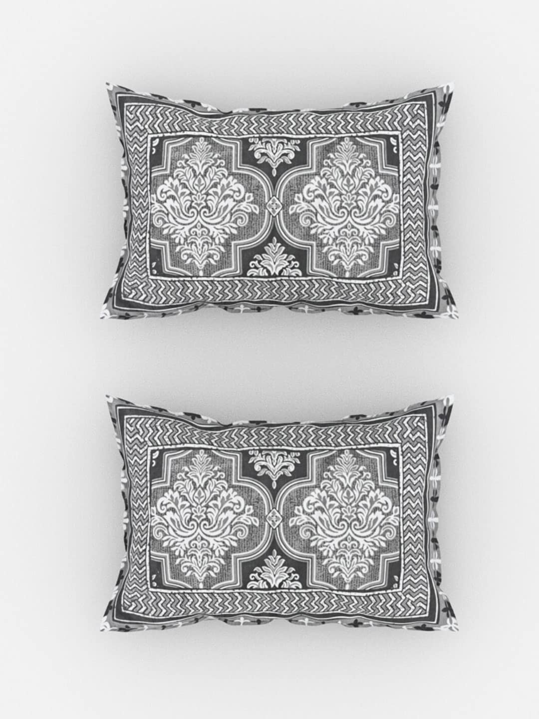 Urban Magic Grey & White Ethnic Printed Cotton 104 TC King Bedsheet with 2 Pillow Covers - Swadesiicart