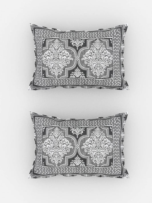 Urban Magic Grey & White Ethnic Printed Cotton 104 TC King Bedsheet with 2 Pillow Covers - Swadesiicart