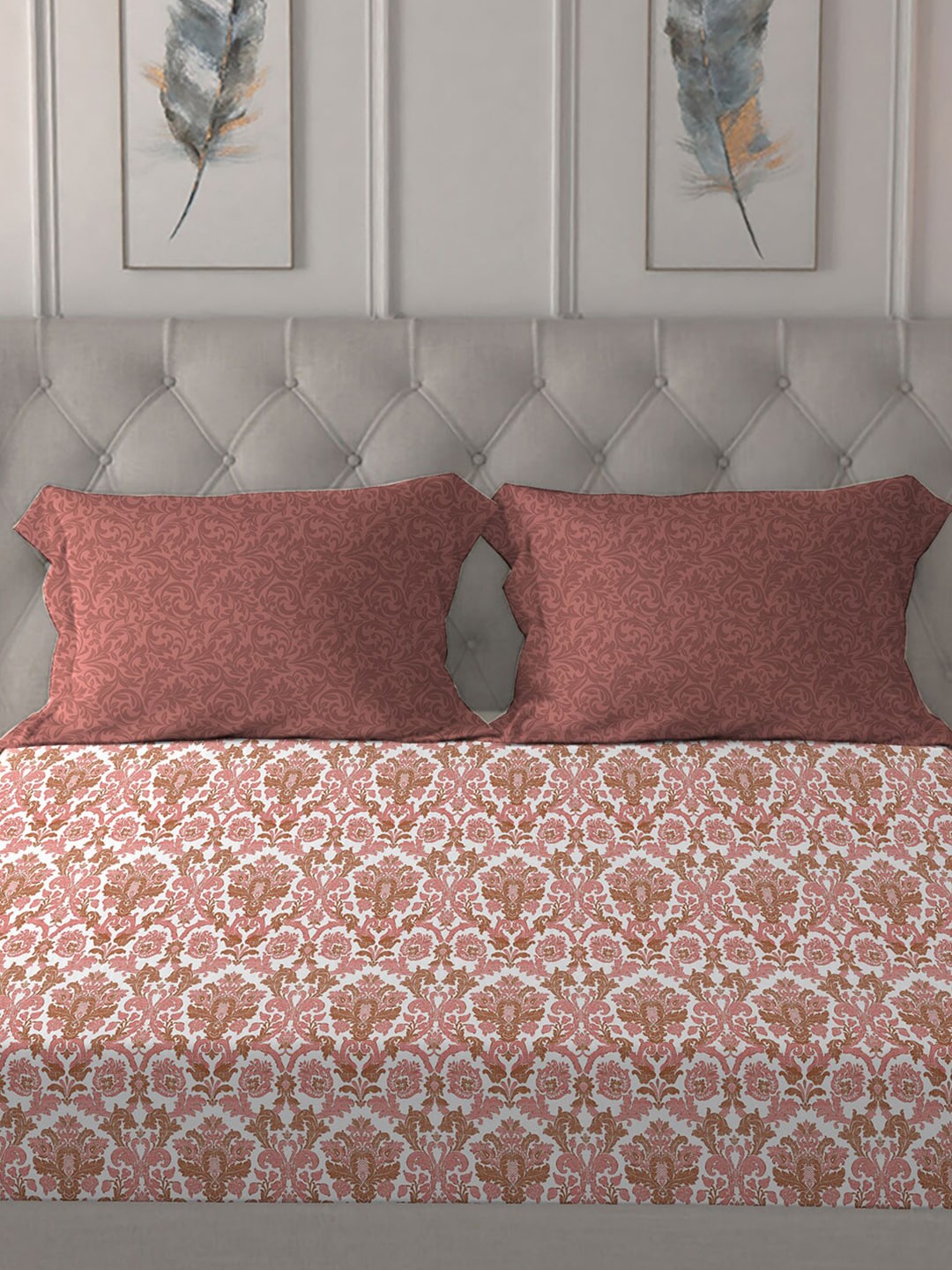 MYTRIDENT Comfort Living Maroon Pure Cotton 120 TC Queen Bedsheet with 2 Pillow Covers - Swadesiicart