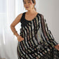Black Georgette Sequance Embroidery Work Border Saree - Sitare