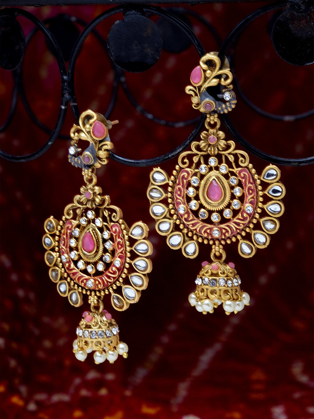 Shining Diva Gold-Toned Dome Shaped Jhumkas - Swadesiicart