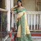 Vishnu Weaves Women's Green Handloom Raw Silk Woven Saree with Blouse - Swadesiicart