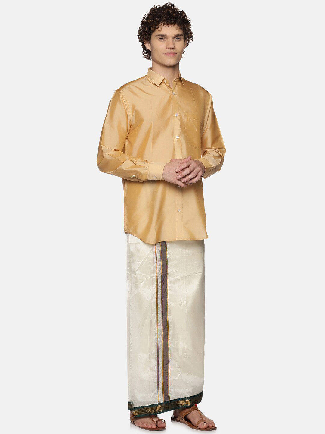 Sethukrishna Men Off White Solid Art Silk Dhotis | Swadesiicart