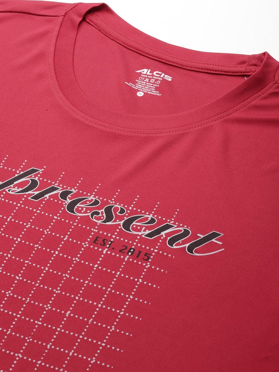 Alcis Men Typography Printed Anti Static Slim Fit Sports T-shirt