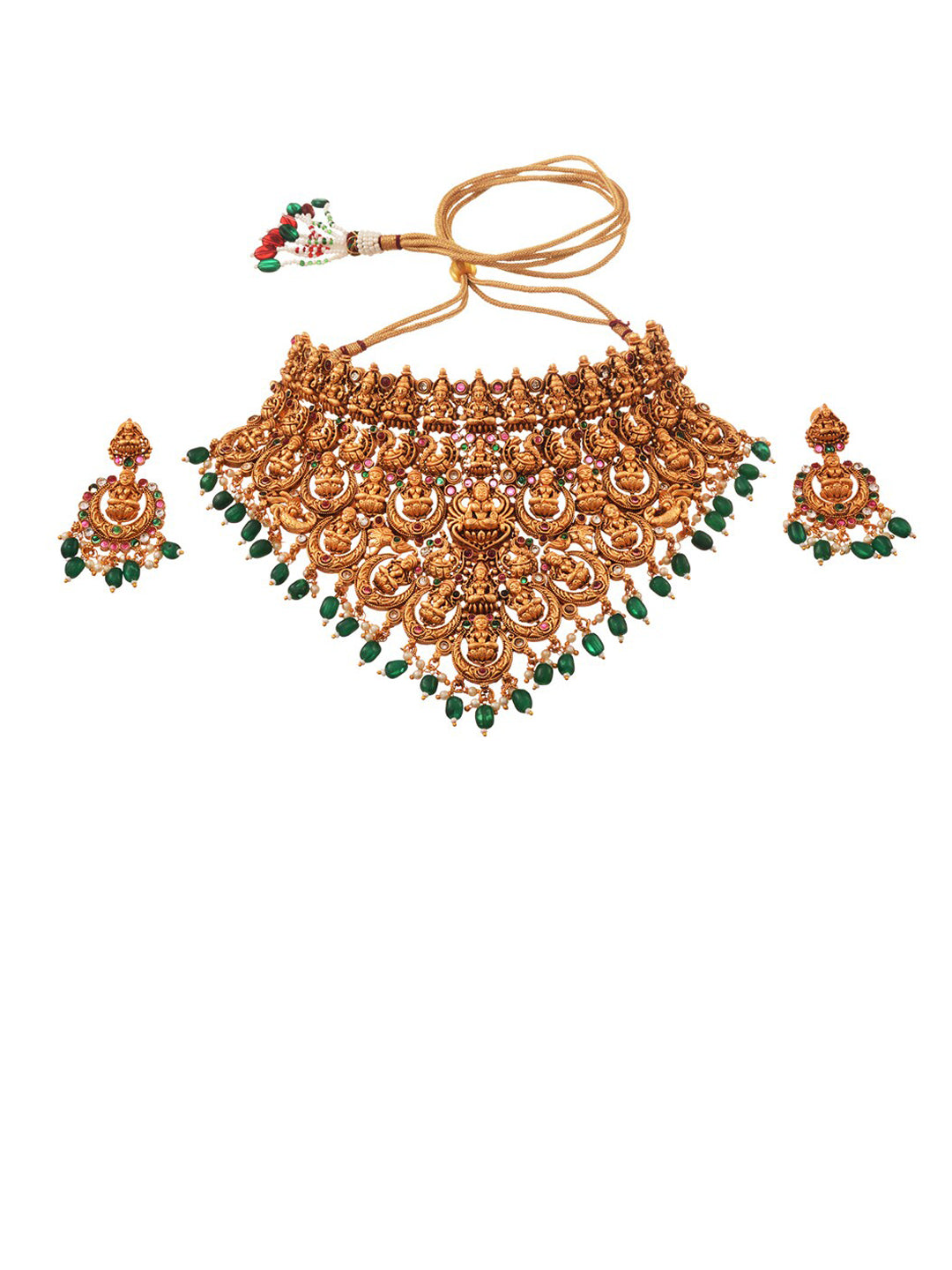 Saraf RS Jewellery Gold-Polished Stone-Studded Jewellery Set - Swadesiicart