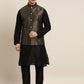 Sojanya Men Black Solid Kurta with Churidar & Nehru Jacket | Swadesiicart