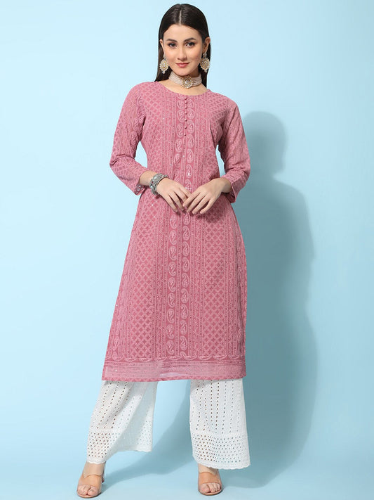 Kalini Ethnic Motifs Embroidered Chikankari Georgette Kurta | Swadesiicart