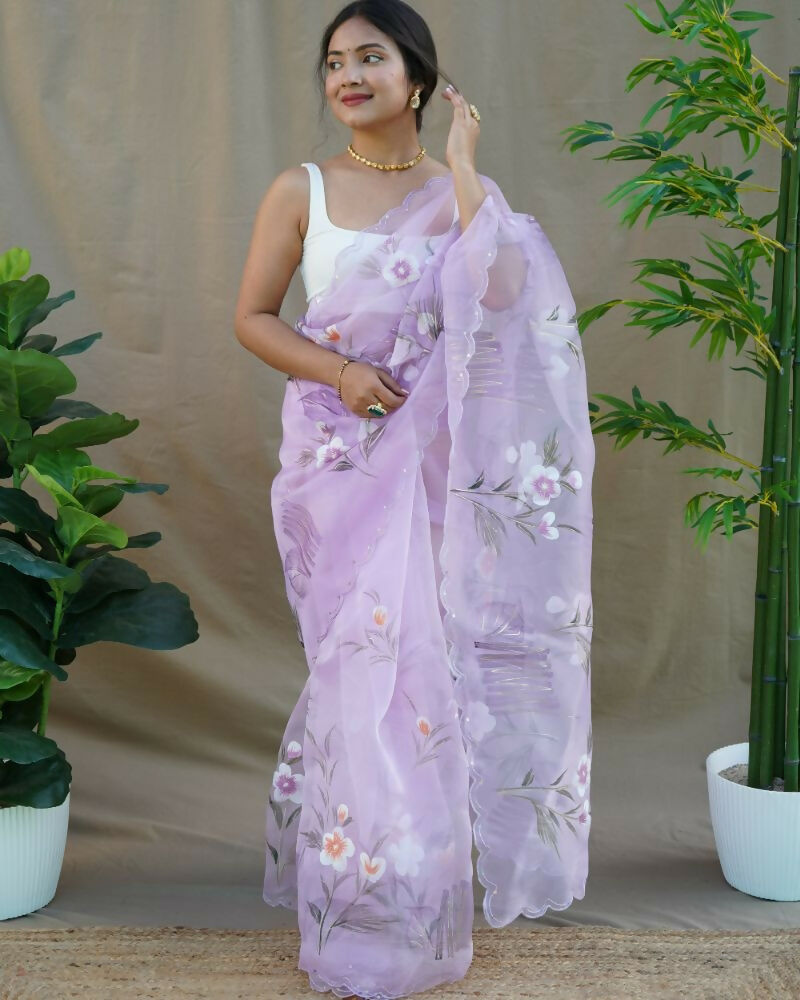Vamsee Menka Purple Organza Saree - Swadesiicart