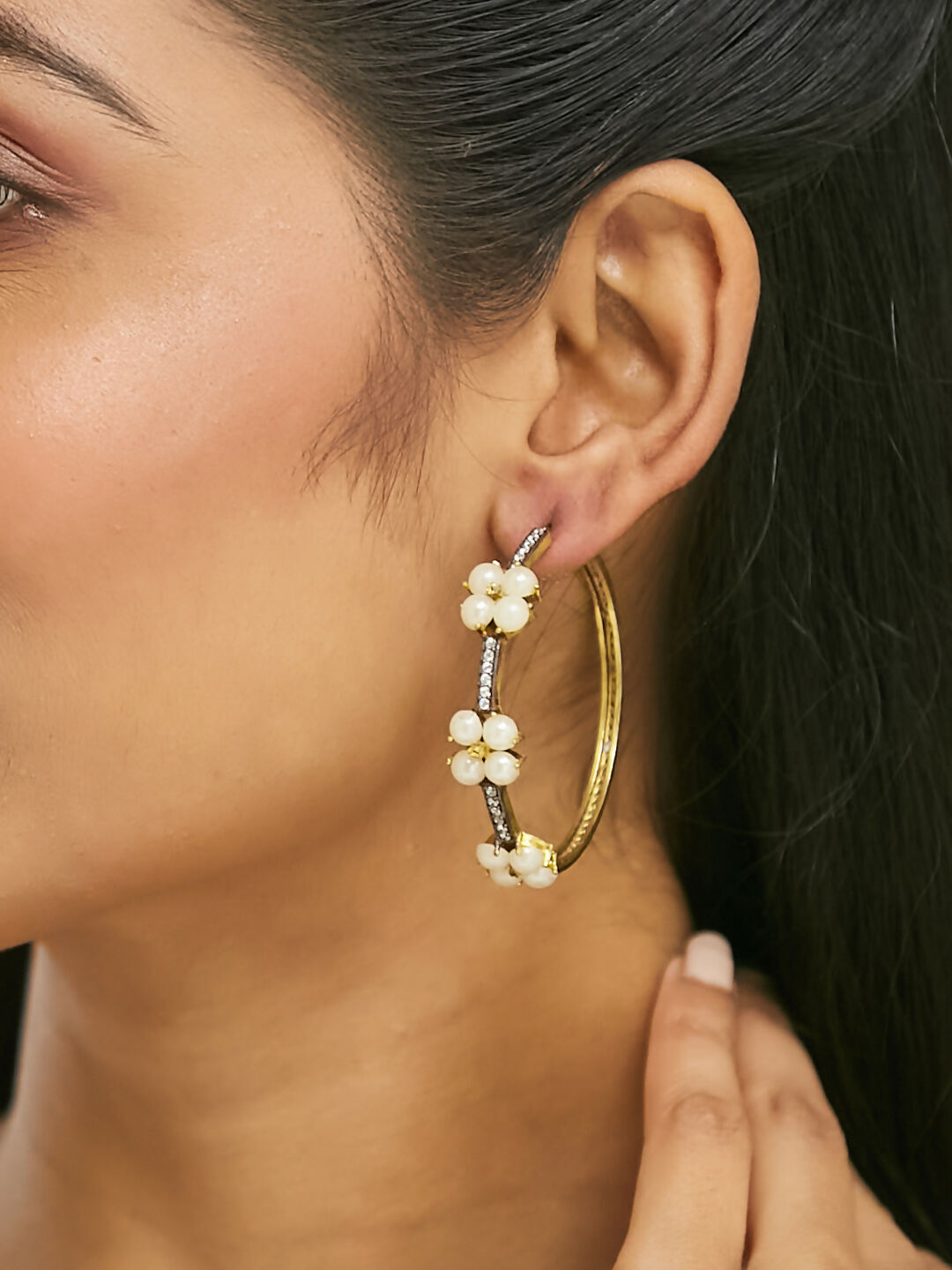 Nuyug 22K Gold-Plated Elegant Pearl Beaded Circular Hoop Earrings | Swadesiicart