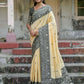 Vishnu Weaves Women's Black Handloom Raw Silk Woven Saree with Blouse - Swadesiicart