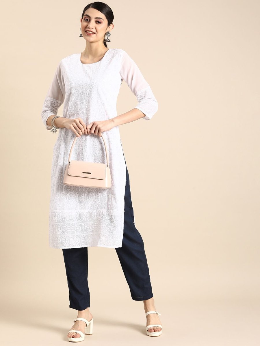 Anouk Women Ethnic Motifs Sequinned Embroidered Chikankari Kurta - Swadesiicart