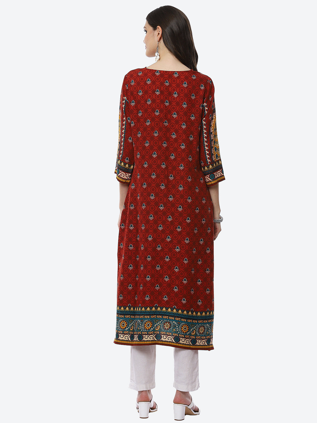 Biba Women Rust Floral Printed Kurta - Swadesiicart