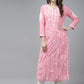ADA Women Pink & White Floral Chikankari Cotton Handloom Kurta | Swadesiicart