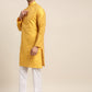 Sojanya Men Mustard Yellow Kurta with Churidar & Nehru Jacket | Swadesiicart