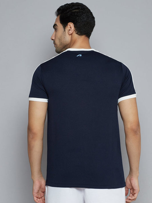 Alcis Men Navy Blue Solid Slim Fit T-shirt | Swadesiicart