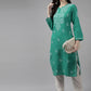 ADA Women Green & White Ethnic Motifs Hand Embroidered Chikankari Handloom Kurta | Swadesiicart