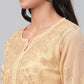 ADA Women Beige Chikankari Hand Embroidered Straight Sustainable Handloom Kurta With Slip | Swadesiicart