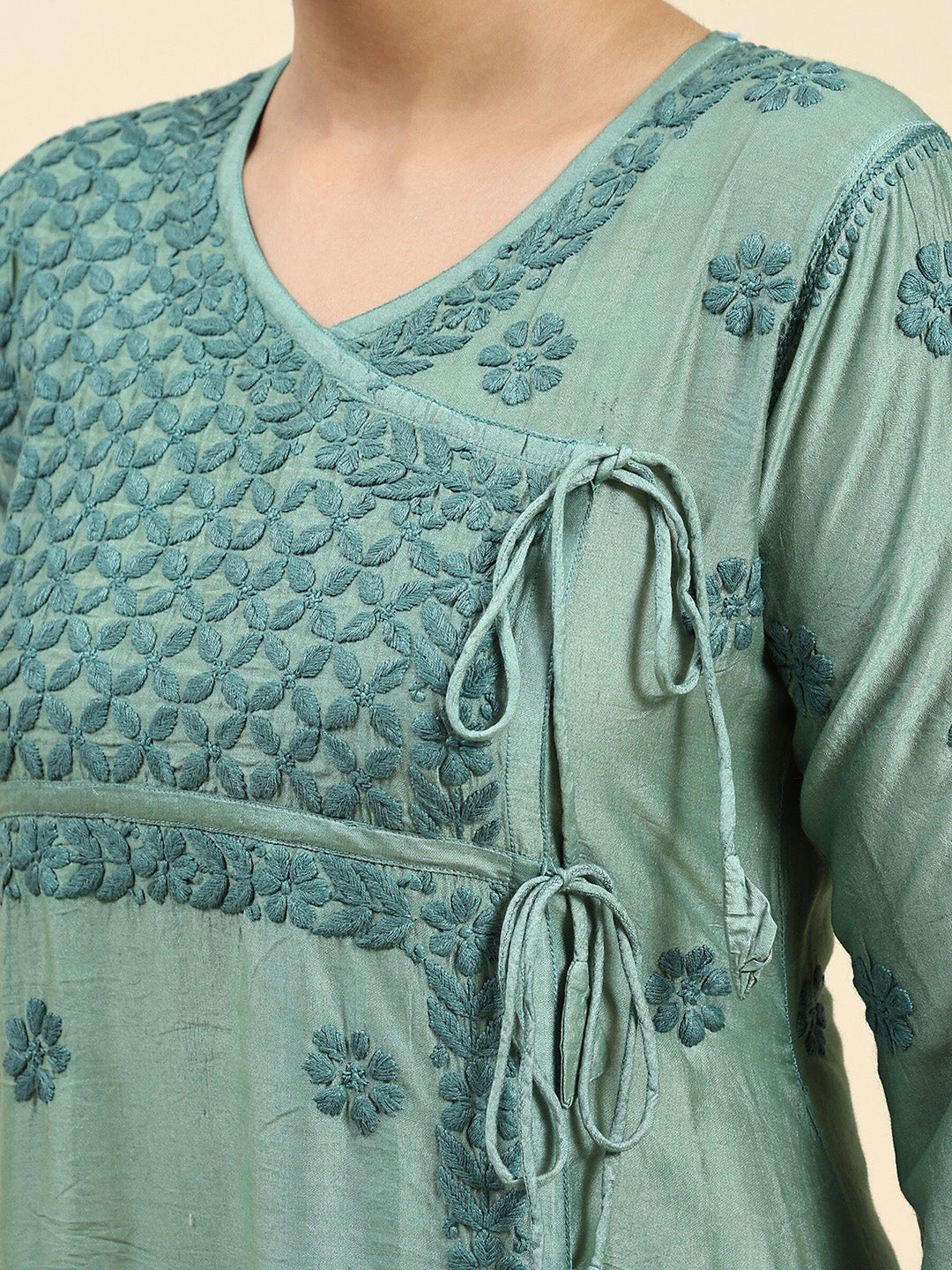 HOUSE OF KARI Embroidered Chikankari Chanderi Silk Anarkali Kurta | Swadesiicart