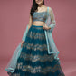 House of Panchhi Teal Net Sequinse Embroidered Lehenga & Blouse with Dupatta | Swadesiicart