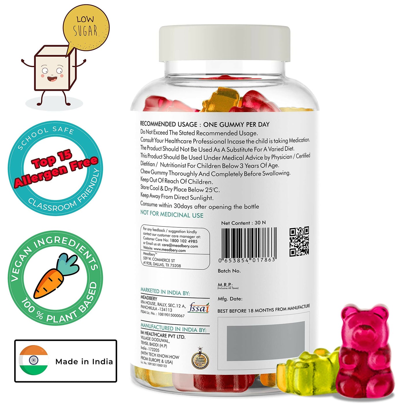 Meadbery Kids Calcium With Vitamin D Gummy - Swadesiicart