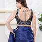 Joban Fashion Navy-Blue Mulberry Silk Sleeveless Back Open Blouse - Swadesiicart