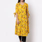 Myshka Women's Crepe Printed Half Sleeve V - Neck Casual Yellow Kurta