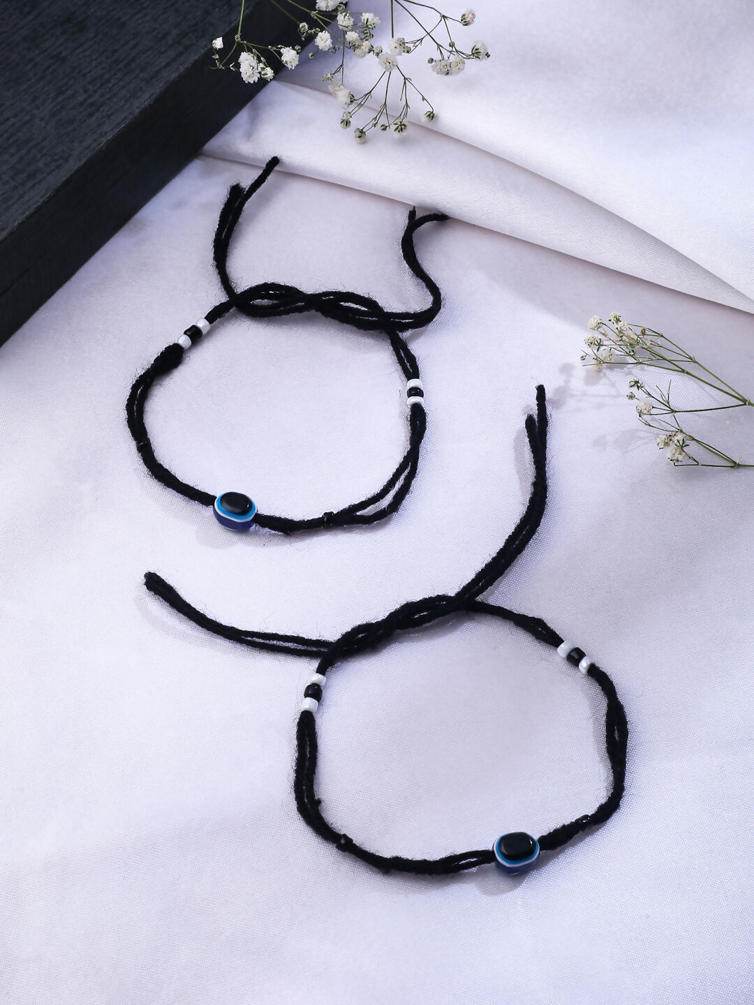 NVR Women Set of 2 Evil Eye Adjustable Black Anklets - Swadesiicart