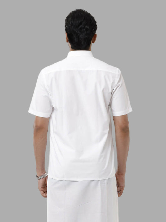 Ramraj Cotton Mens Half Sleeve White Shirt Plus Size - Samrat Cotton | Swadesiicart