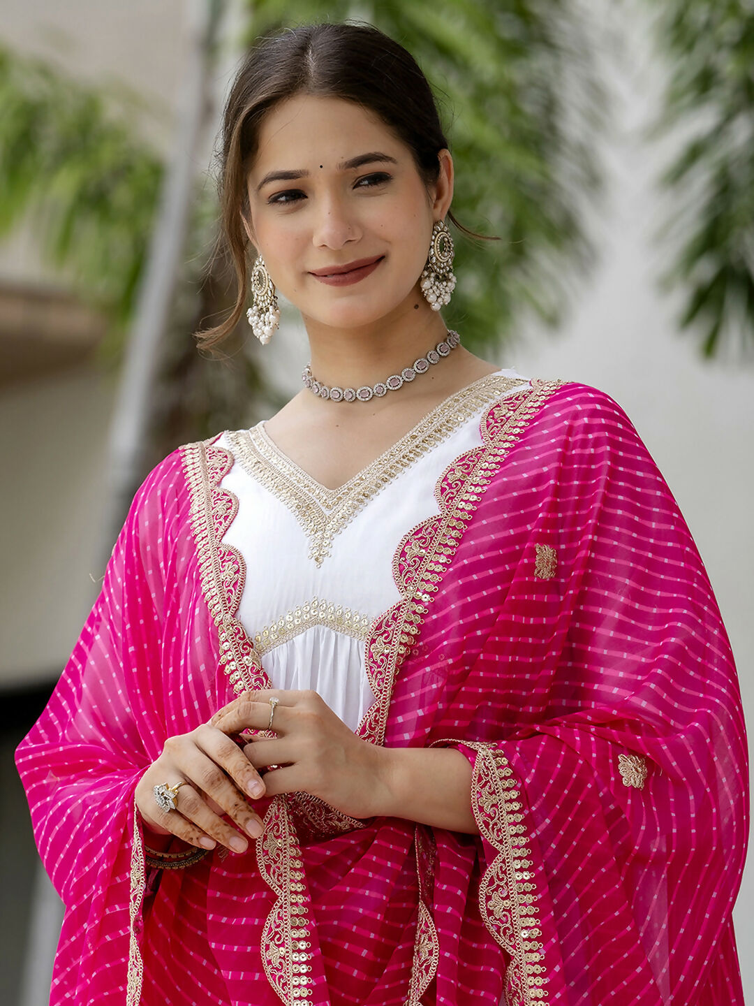 The52 White Women's Gorgeous Embroidered Chanderi Fabric Straight Kurta, Pant and Dupatta Set - Swadesiicart