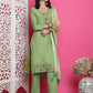 Jyoti Fashion Women's Green Muslin Floral Resham Embroidery Kurta with Trouser & Dupatta | Swadesiicart