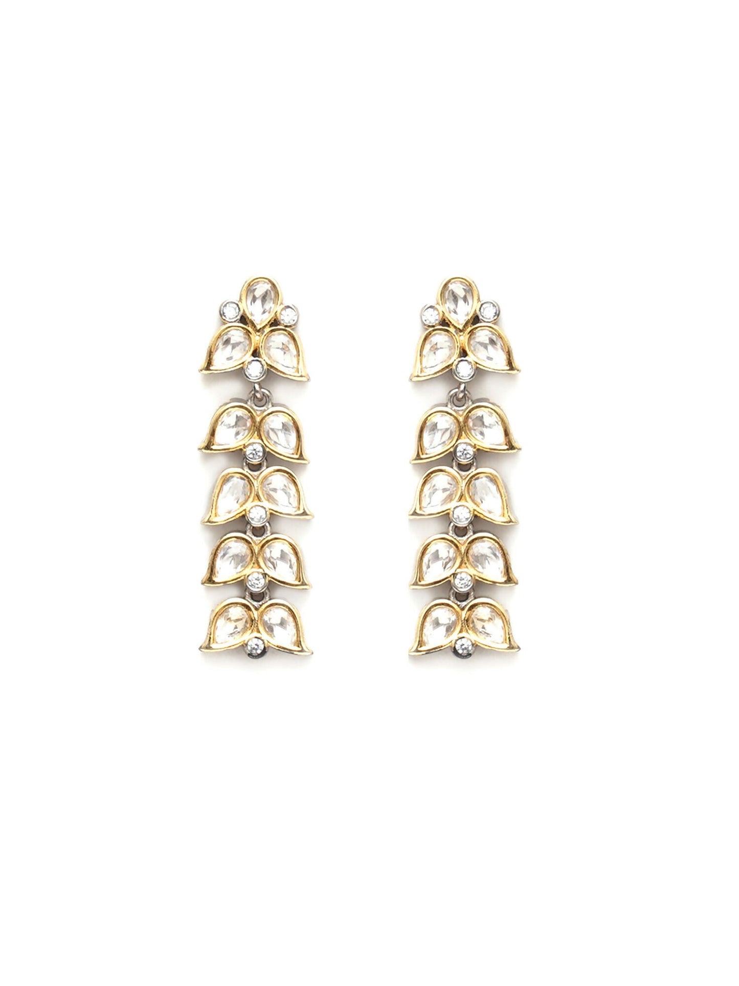 Long Kundan Earrings (silver) - Ruby Raang - Swadesiicart