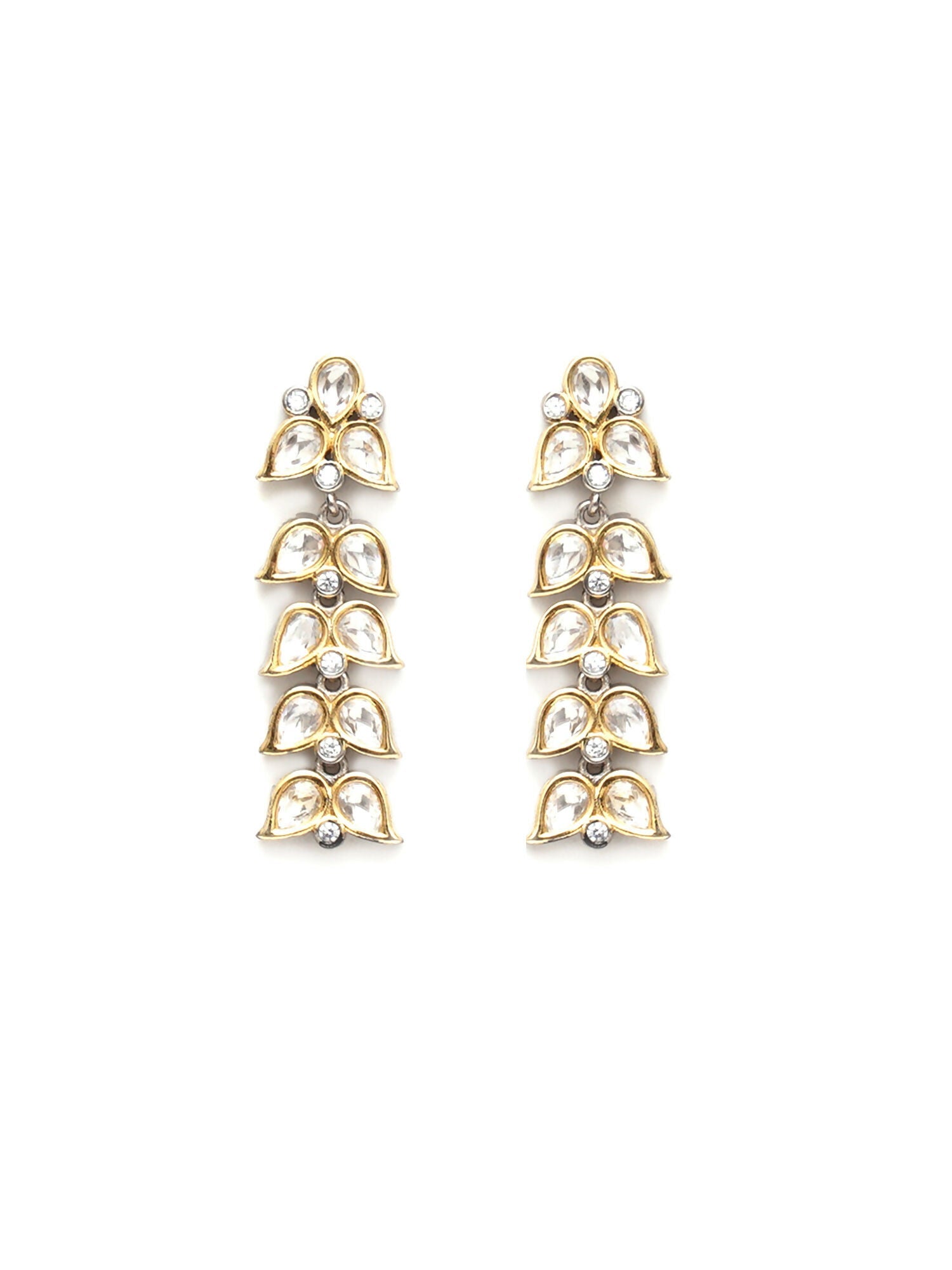 Long Kundan Earrings (silver) - Ruby Raang - Swadesiicart
