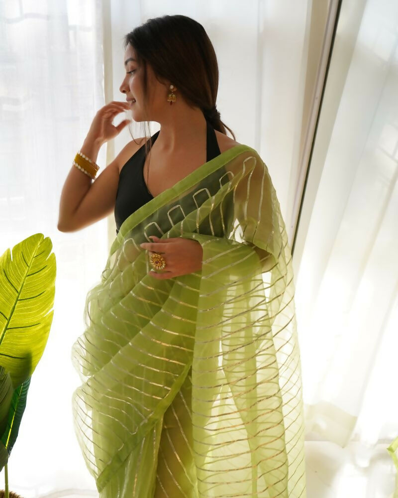 Vamsee Devika Green Organza Silk Saree - Swadesiicart