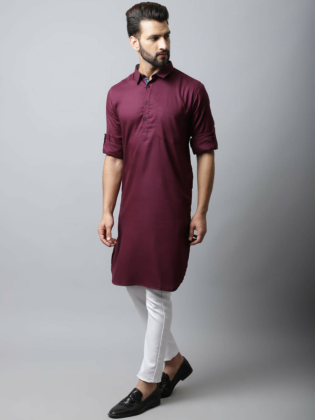 Even Apparels Maroon Color Pure Cotton Solid Men's Kurta With Shirt Collar (MMS755) | Swadesiicart