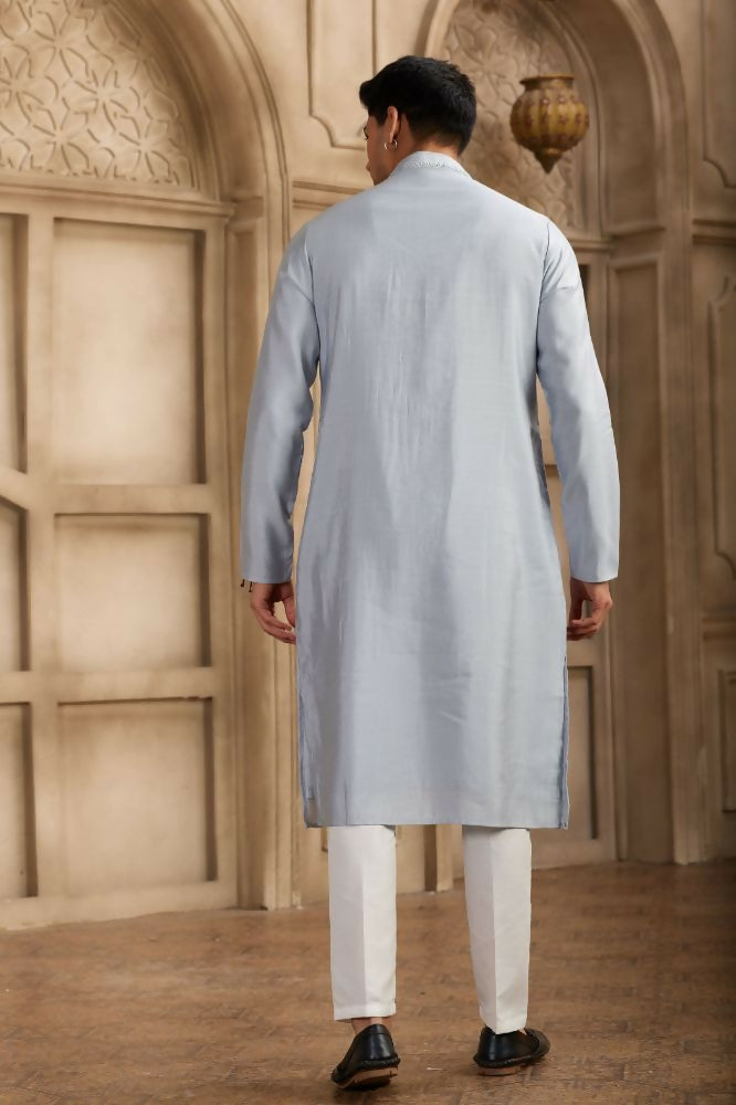 Raivat Ethnic Banarasi Art Silk Mirror Work Kurta Pajama In Sky Blue Colour | Swadesiicart