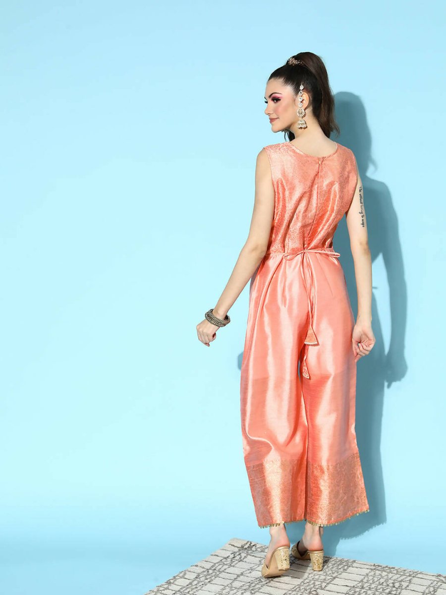 Ahalyaa Womens Peach Poly Silk Solid Jumpsuit - Swadesiicart