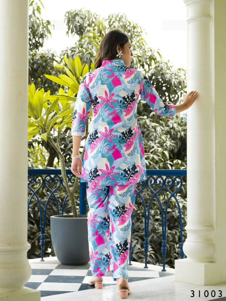 Casual Fashionable Multi Muslin Cotton co-ord set - Manya - Swadesiicart