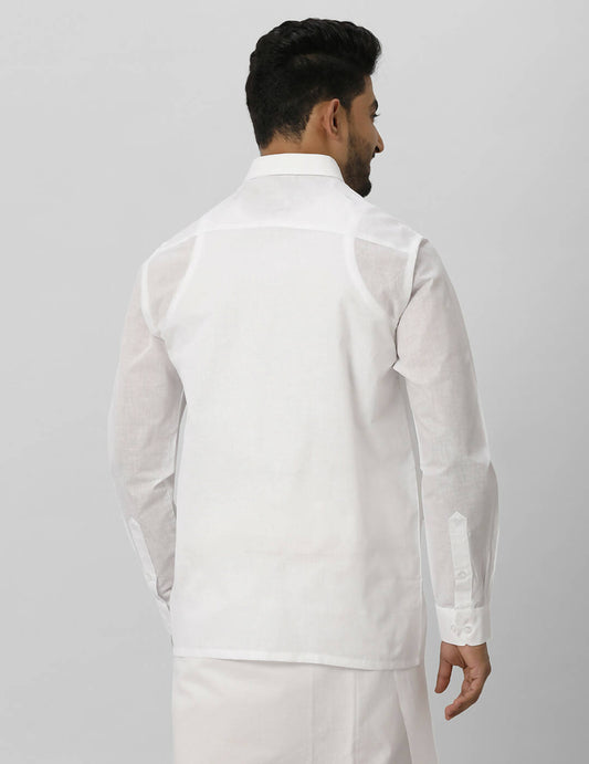 Ramraj Cotton Mens Full Sleeve Formal Poly Cotton White Shirt | Swadesiicart