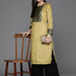 Ahalyaa Women Floral Yoke Design Gotta Patti Velvet Kurta - Mustard Color | Swadesiicart