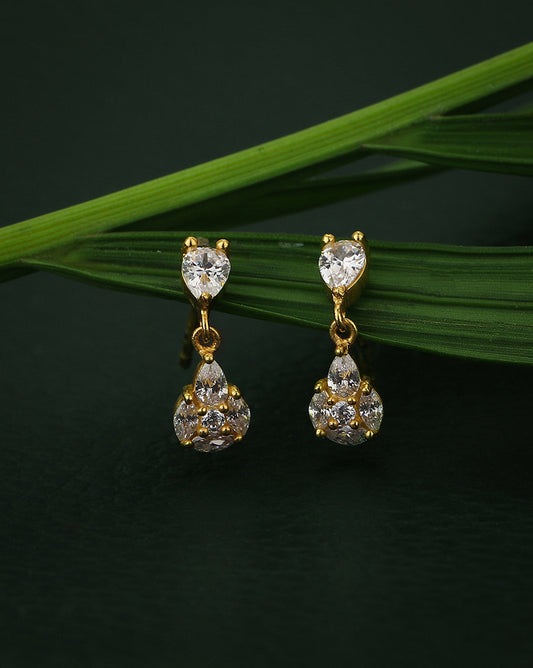 Premium Jewellery - Gold Toned Cz Studded Gold-Polished Square Handcrafted Drop Earrings - Wahe Jewels - Swadesiicart