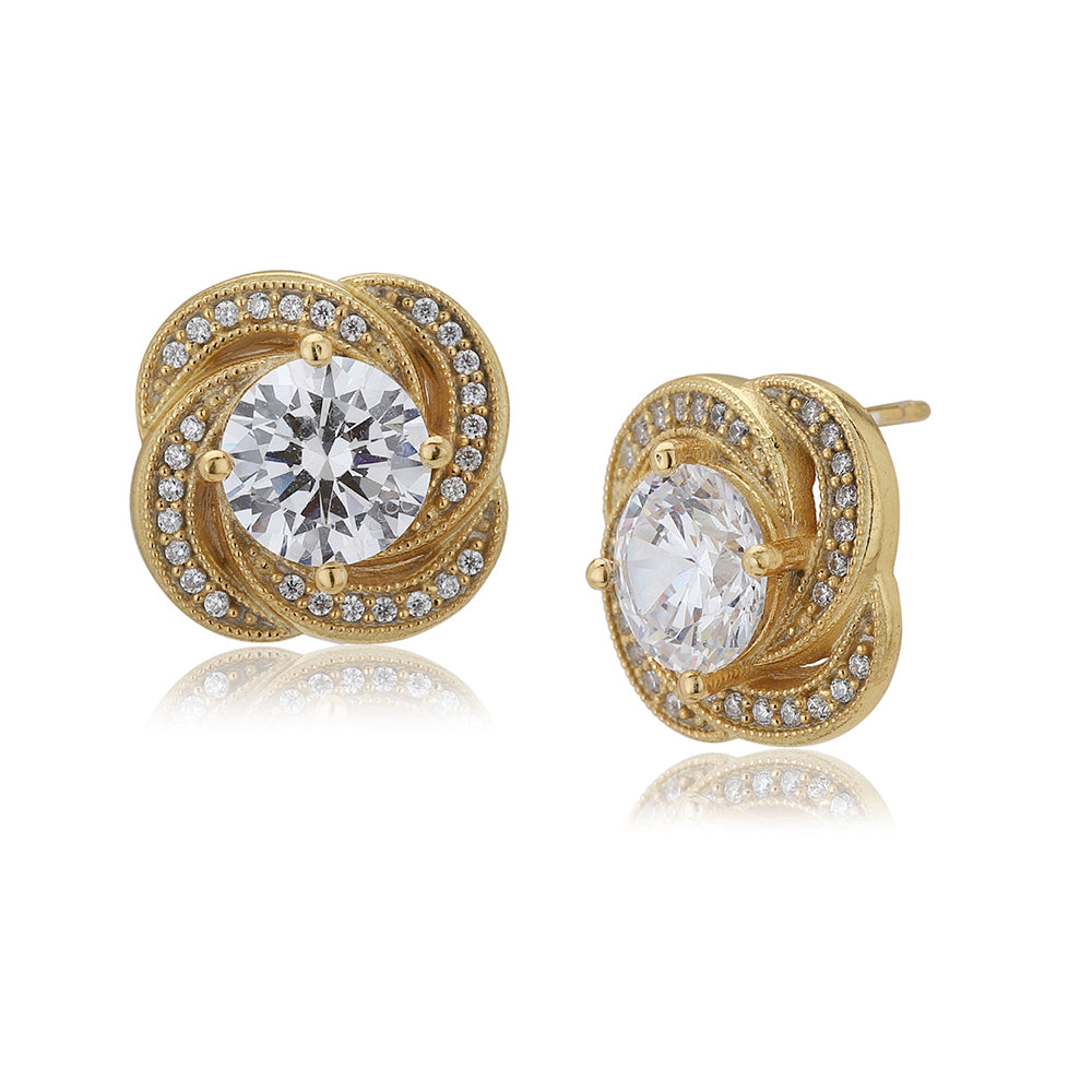 Women'S Gold Western Brass Cubic Zirconia Post And Back Gold-Polished Single Contemporary Studs Earrings - Wahe Jewels - Swadesiicart