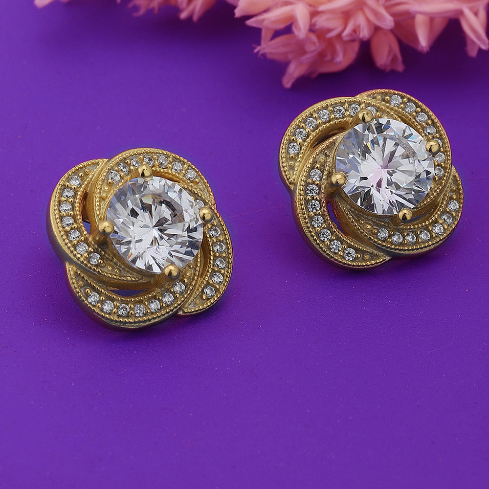 Women'S Gold Western Brass Cubic Zirconia Post And Back Gold-Polished Single Contemporary Studs Earrings - Wahe Jewels - Swadesiicart