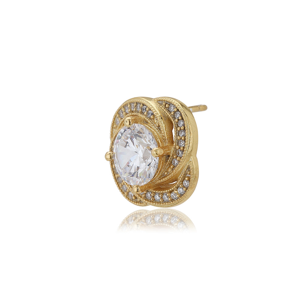Women'S Gold Western Brass Cubic Zirconia Post And Back Gold-Polished Single Contemporary Studs Earrings - Wahe Jewels - Swadesiicart